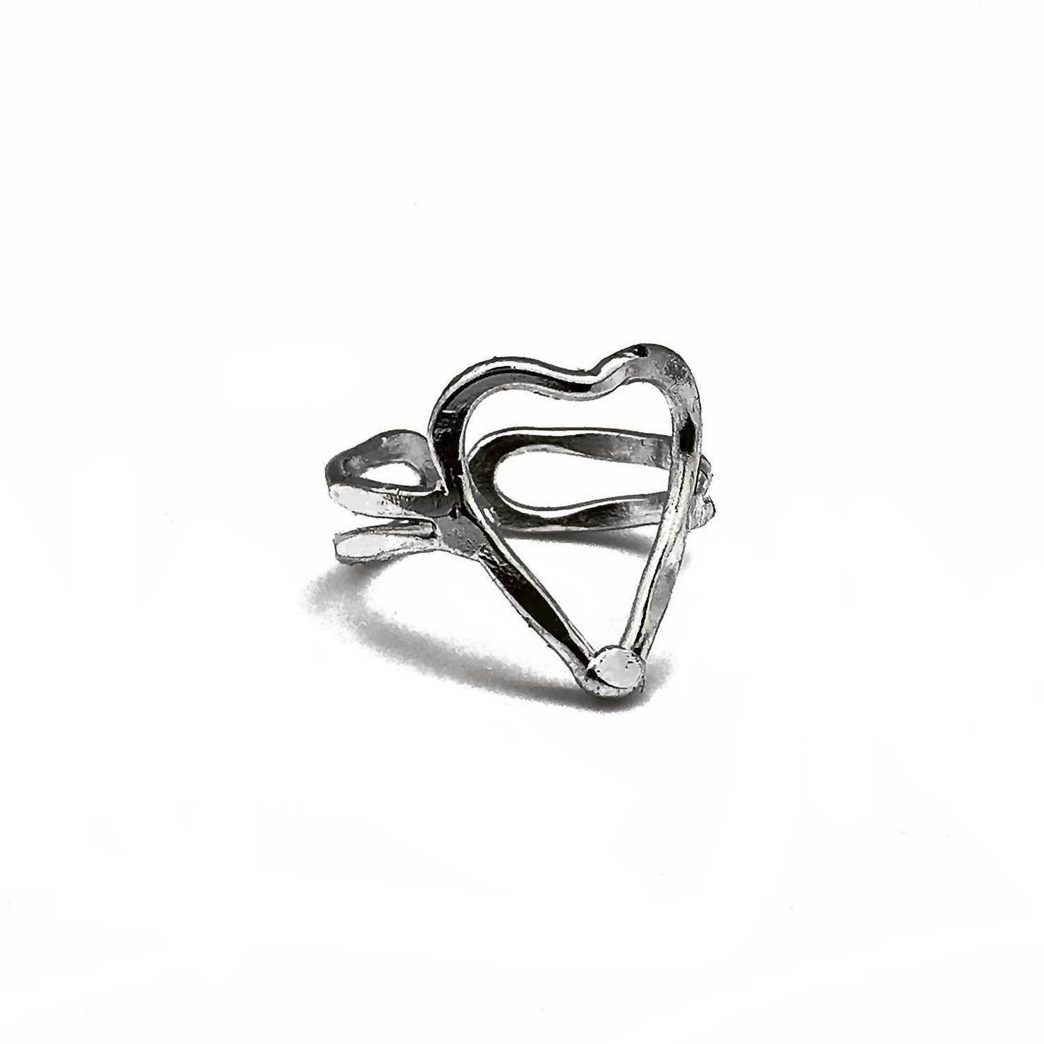 New Anju Womens Open Heart Adjustable Layering Ring In Silver 33$